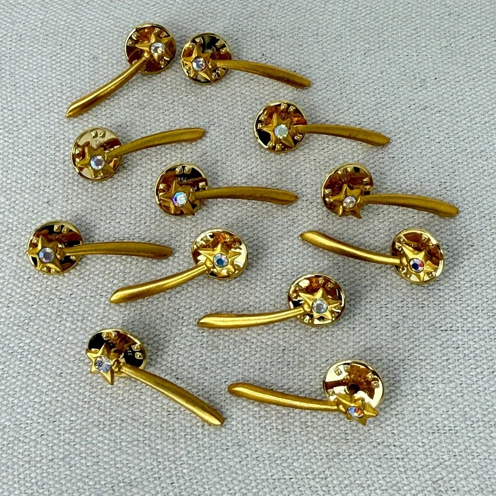 Set of 12 Shooting Star Crystal Lapel Pins Tie‎ Tacks Treasures & Trinkets